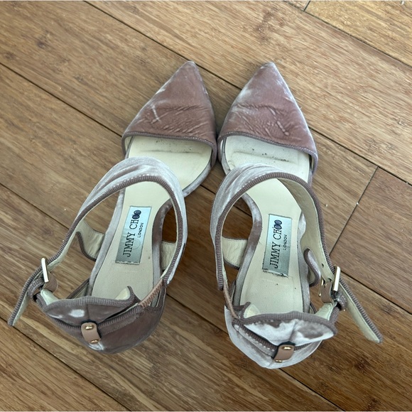 Authentic Jimmy Choo Blush Pink Velvet Moon Cut Out Pointed Toe Pumps - Picture 4 of 6